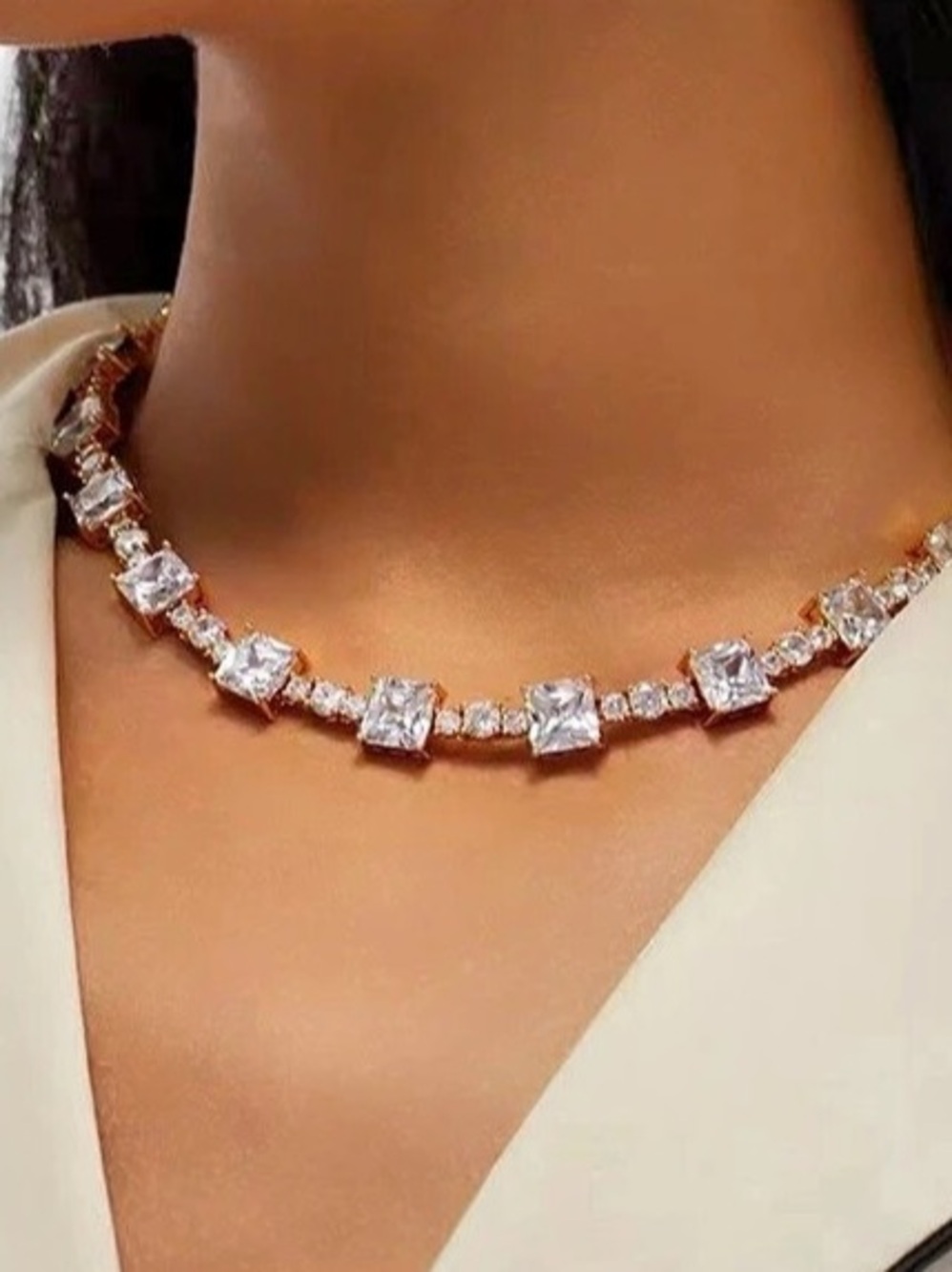 Crystal Tennis Necklace in Gold & Silver Like New